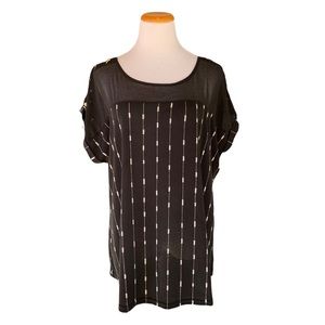 Flower & Feather Black Print Short Sleeve Top Women's 2XL